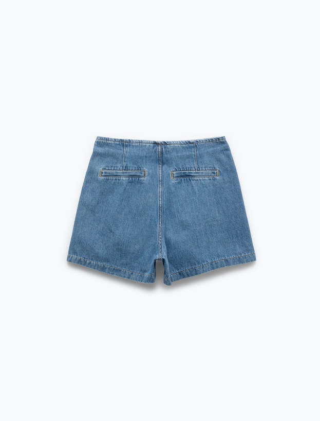 Pamuklu Bağlama Detaylı Mini Denim Şort Etek_4