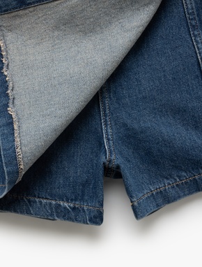 Pamuklu Bağlama Detaylı Mini Denim Şort Etek_6