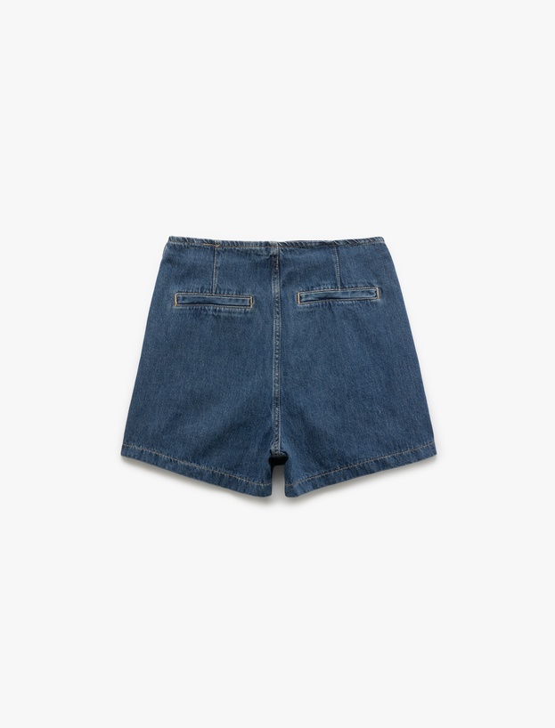 Pamuklu Bağlama Detaylı Mini Denim Şort Etek_4