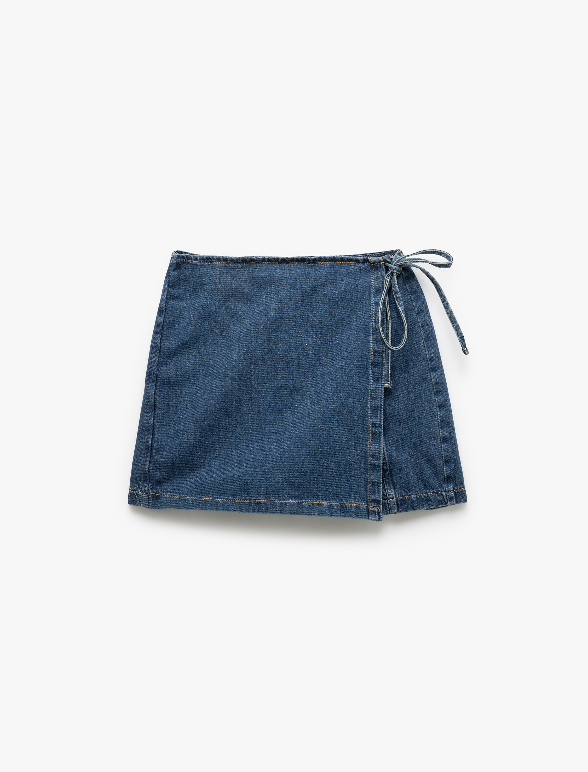   Pamuklu Bağlama Detaylı Mini Denim Şort Etek