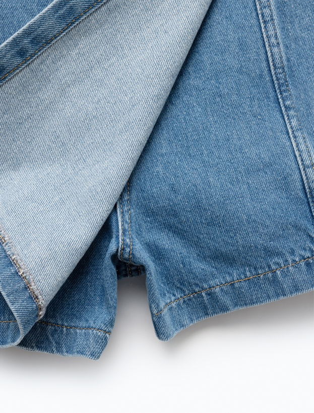 Pamuklu Bağlama Detaylı Mini Denim Şort Etek_6
