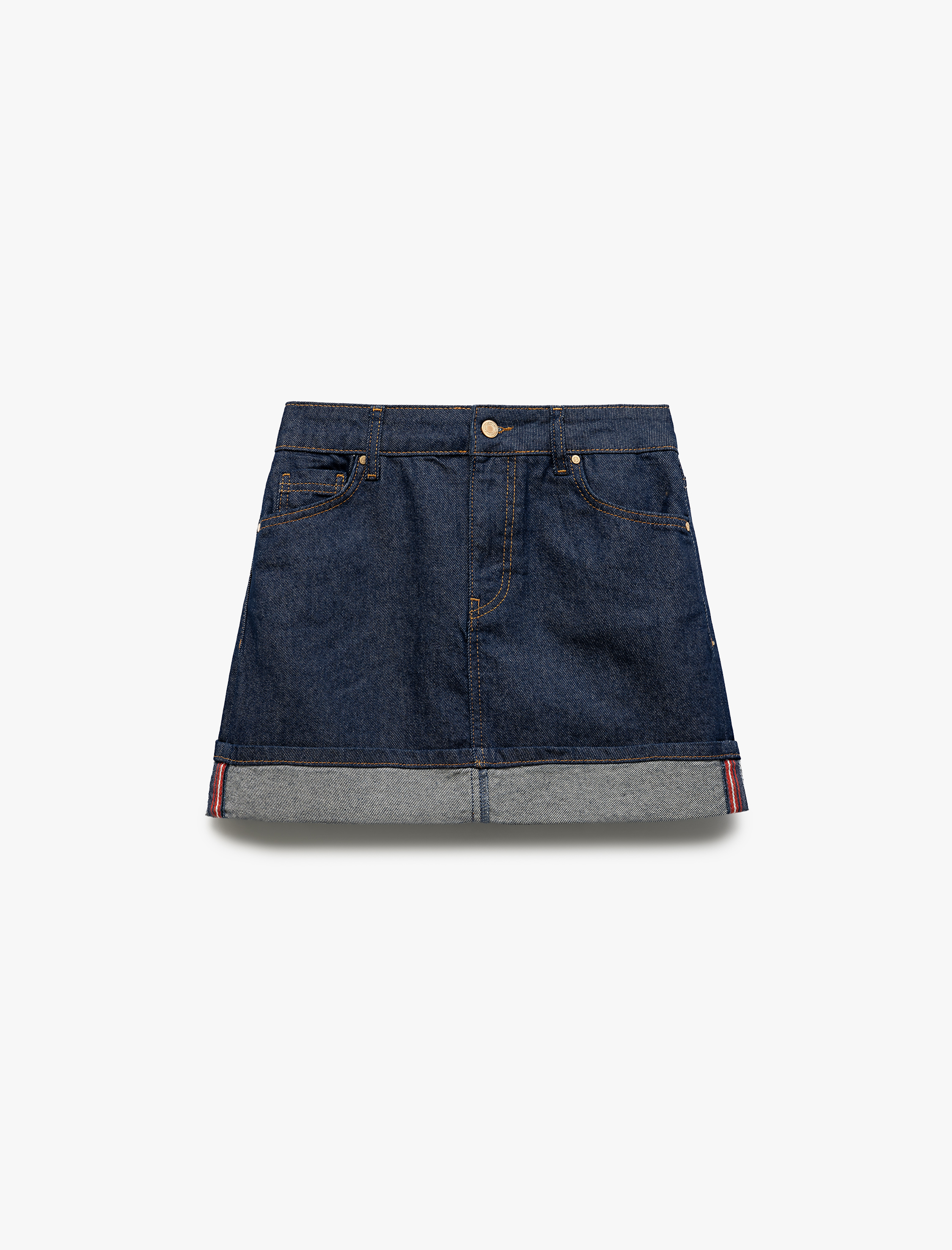   Katlı Cep Detaylı Dar Kesim Düğmeli Denim Etek