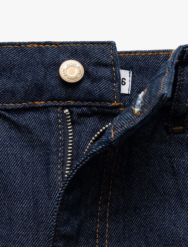 Katlı Cep Detaylı Dar Kesim Düğmeli Denim Etek_6