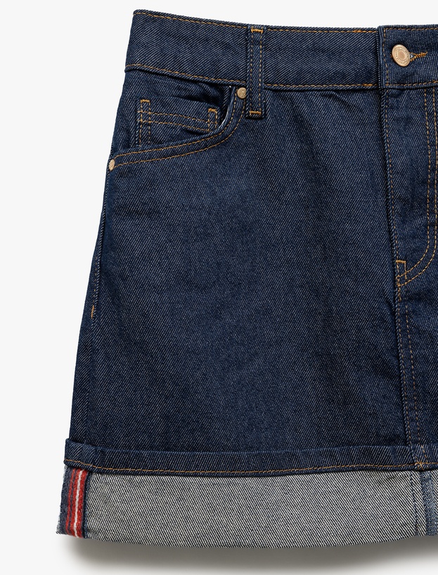 Katlı Cep Detaylı Dar Kesim Düğmeli Denim Etek_5