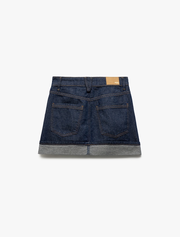 Katlı Cep Detaylı Dar Kesim Düğmeli Denim Etek_4