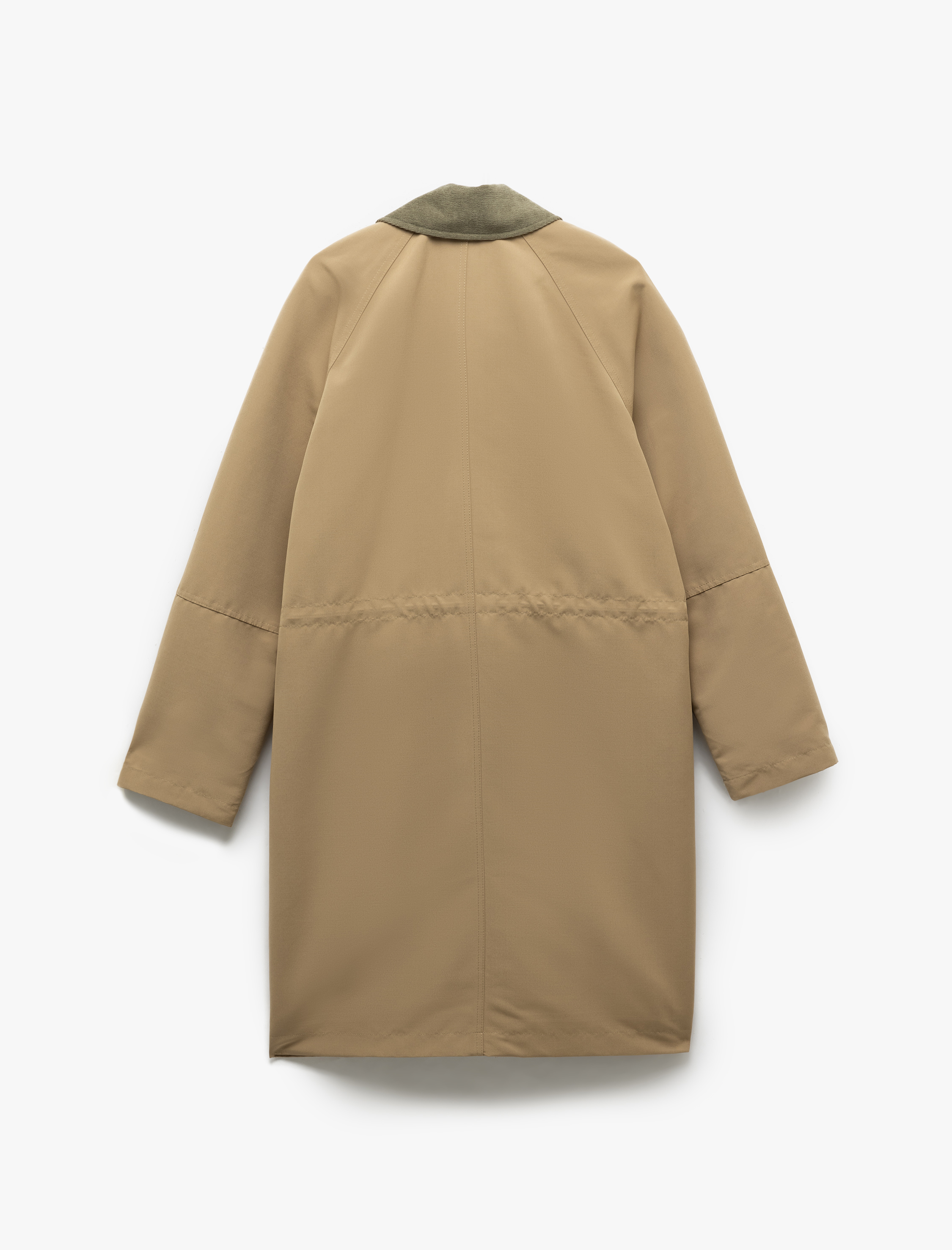 Fermuarlı Cepli Yaka Detaylı Uzun Trençkot