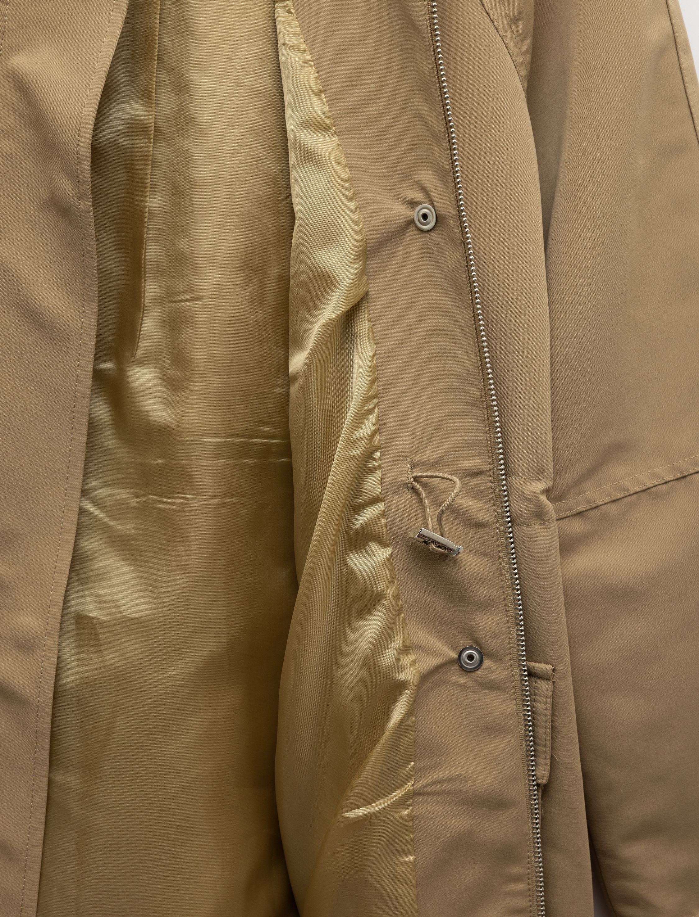 Fermuarlı Cepli Yaka Detaylı Uzun Trençkot