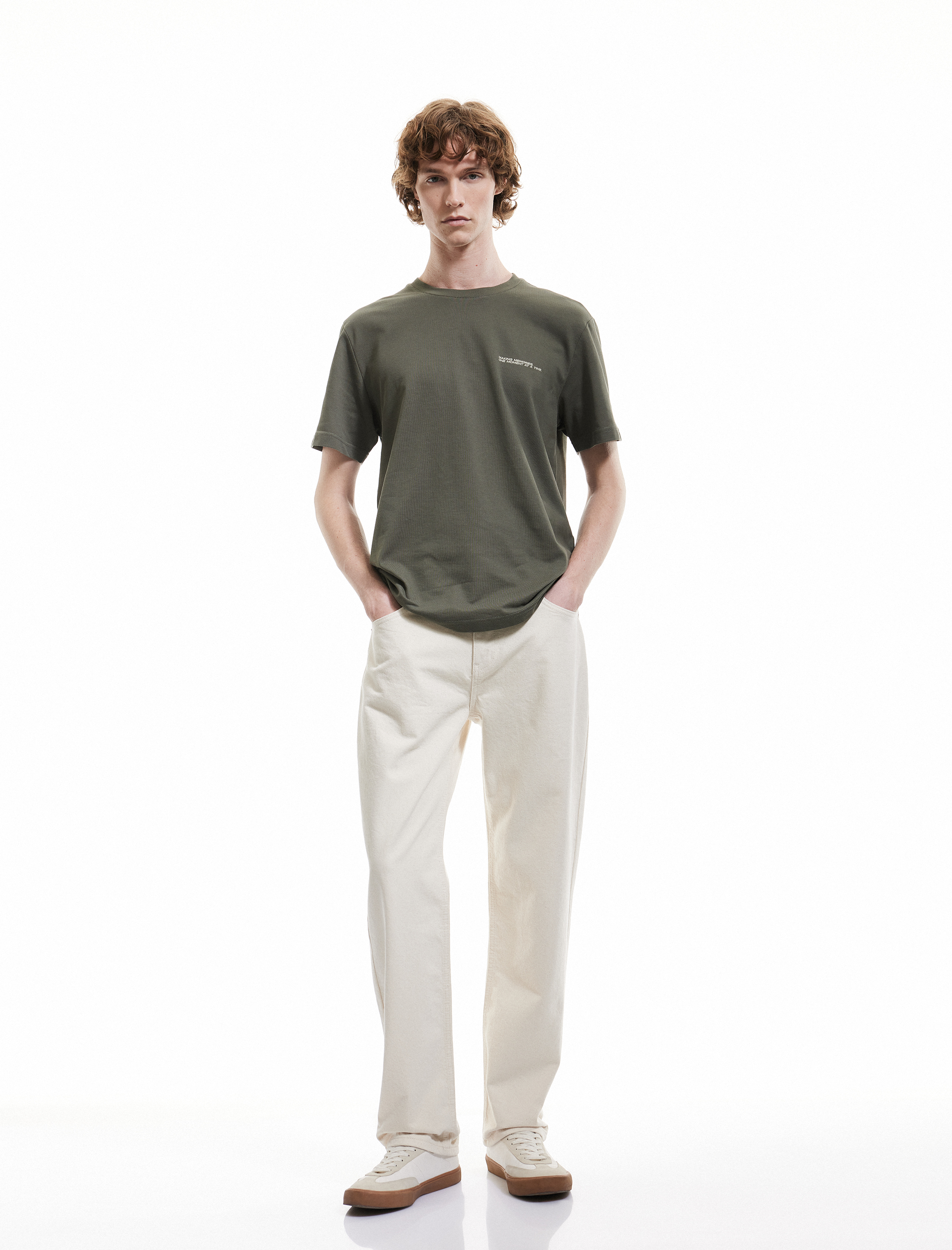   Kısa Kollu Bisiklet Yaka Pike Kumaş Pamuklu Baskılı Slim Fit Tişört