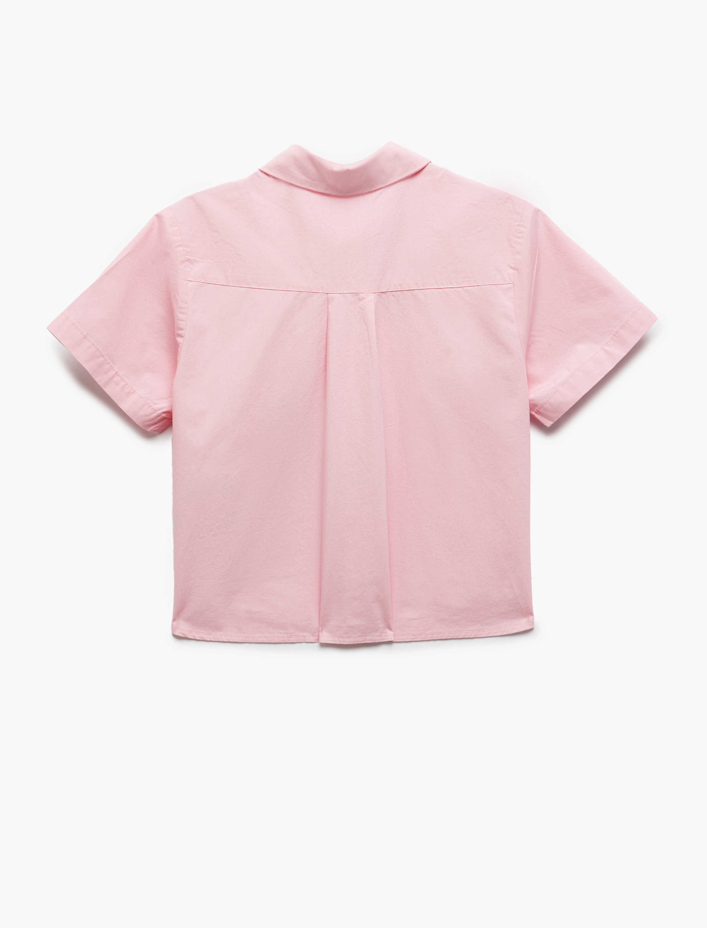  Kız Çocuk Pamuklu Kısa Kollu Cep Detaylı Oversize Gömlek