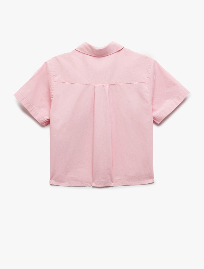 Kız Çocuk Pamuklu Kısa Kollu Cep Detaylı Oversize Gömlek