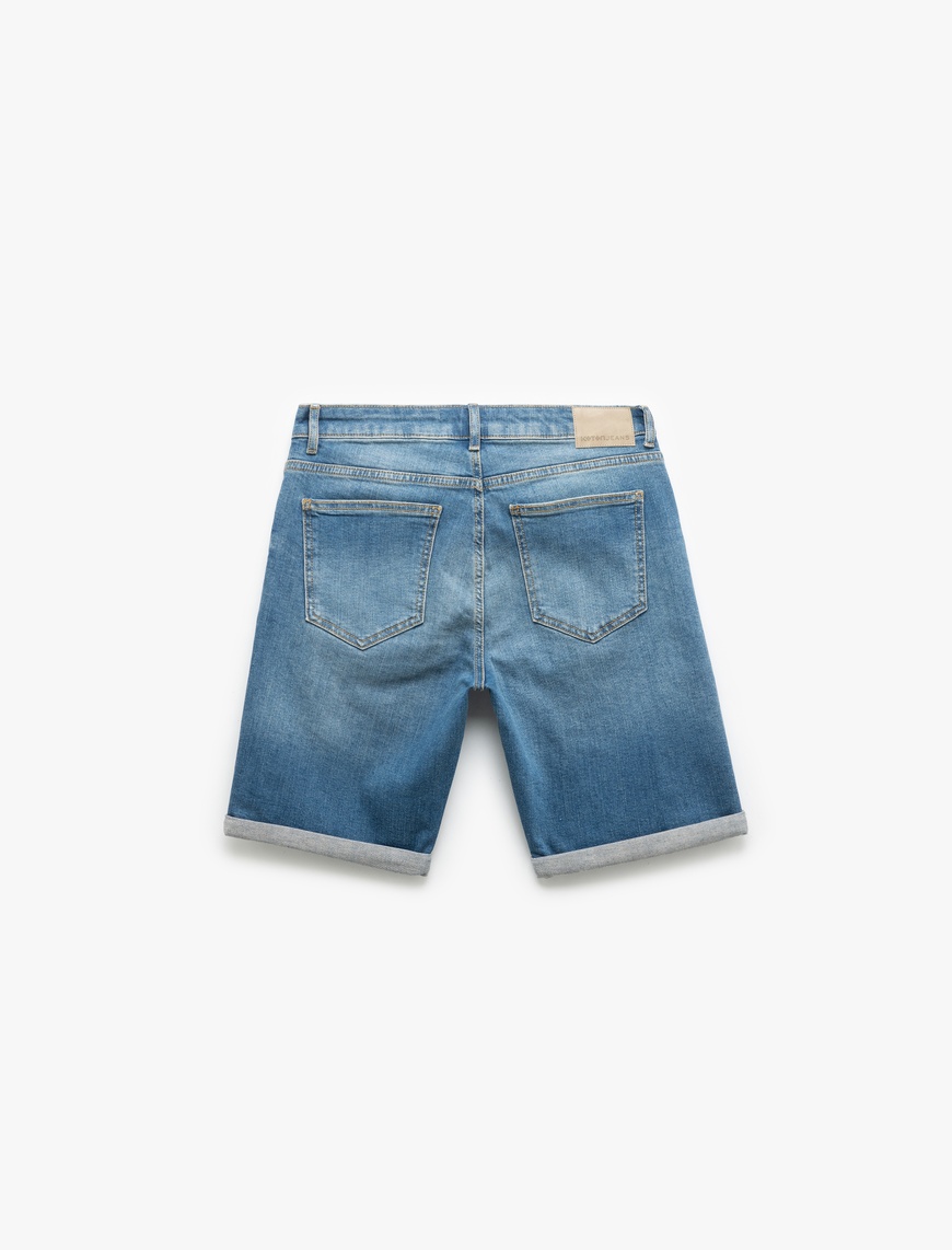   Pamuklu Slim Fit Katlamalı Paça Bermuda Jean Şort