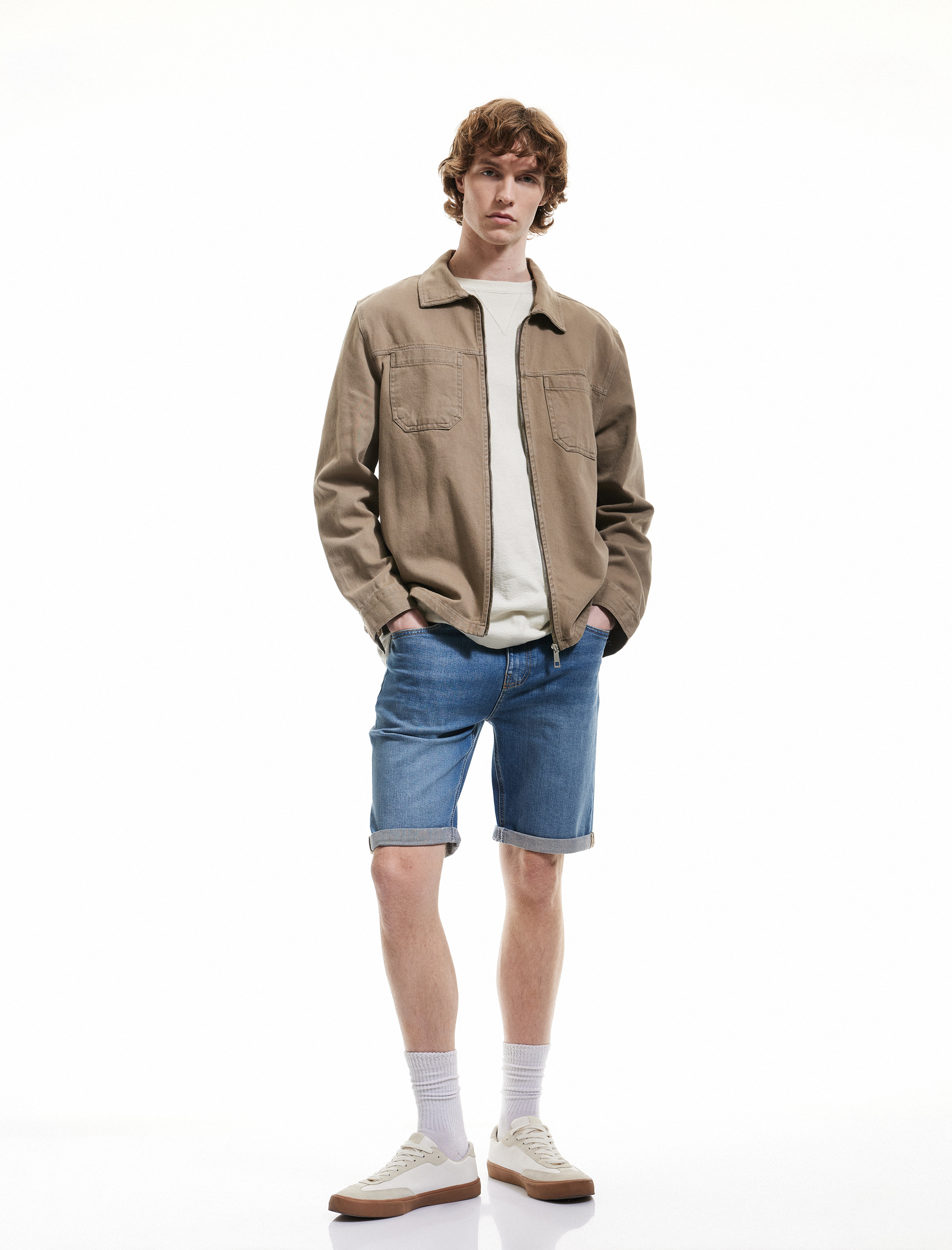   Pamuklu Slim Fit Katlamalı Paça Bermuda Jean Şort