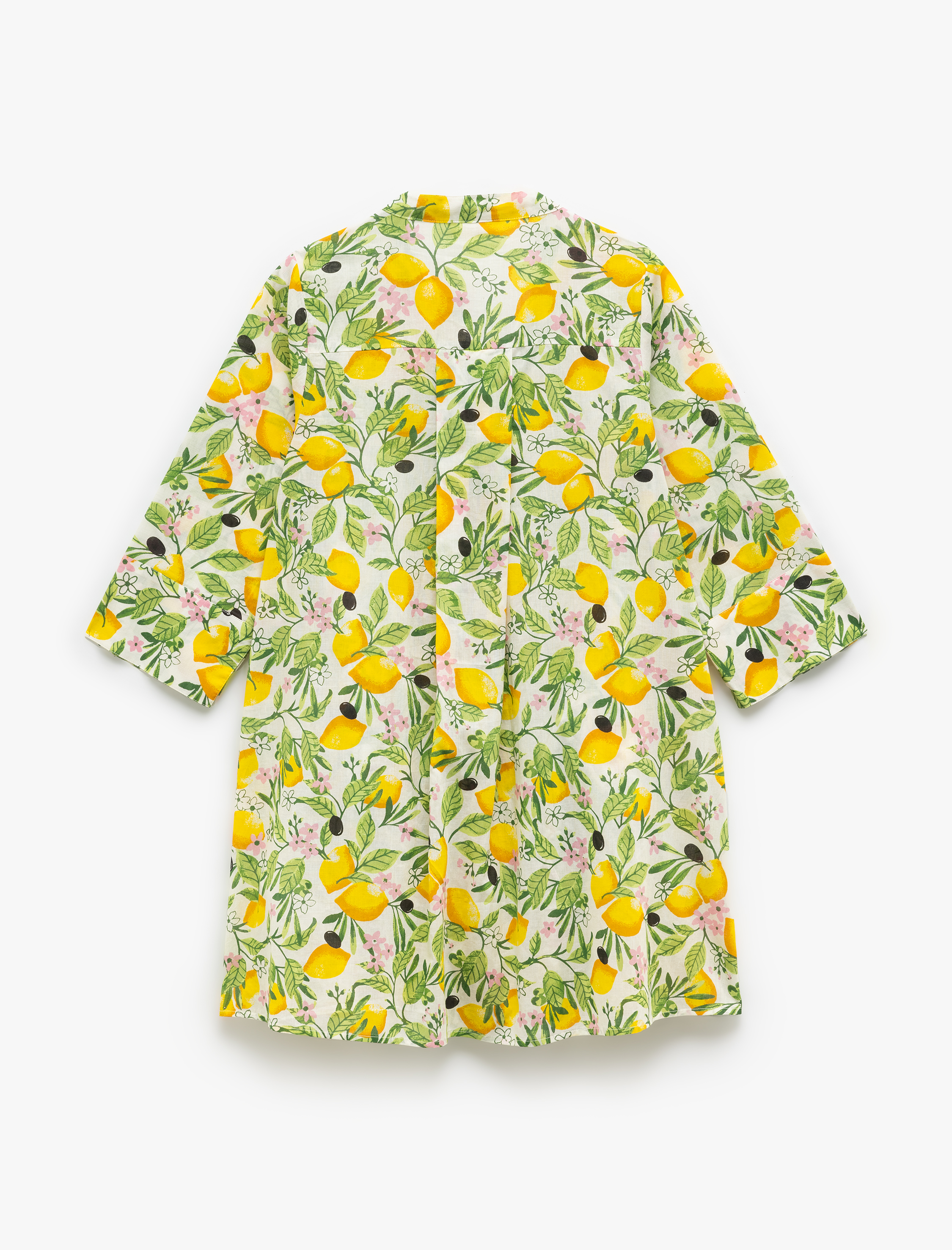 Pamuklu Boncuk İşlemeli Çiçekli Limon Desenli Plaj Elbisesi