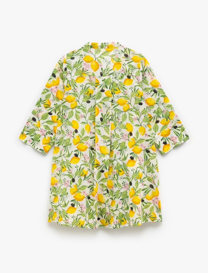  Pamuklu Boncuk İşlemeli Çiçekli Limon Desenli Plaj Elbisesi