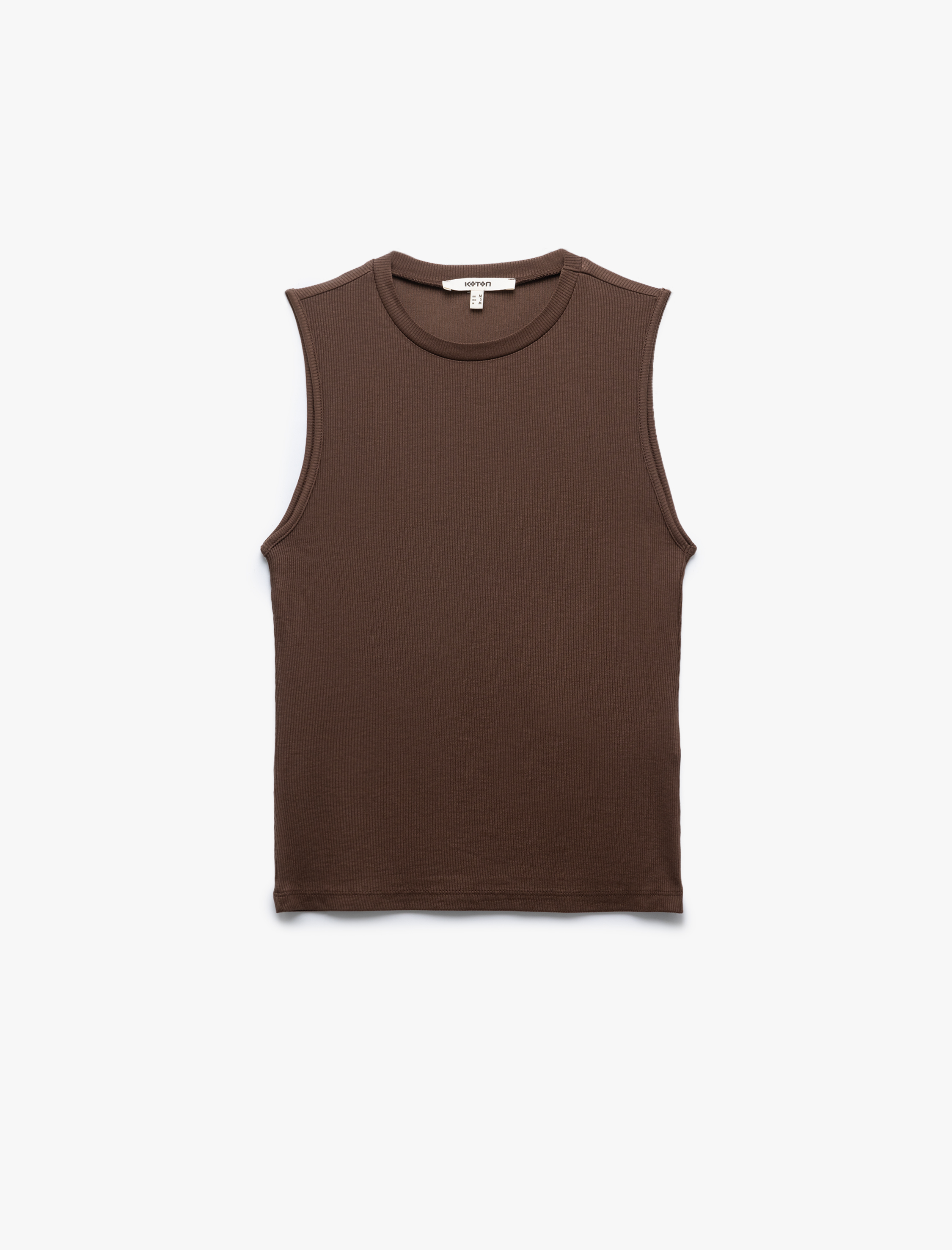   Slim Fit Viskon Kumaş Bisiklet Yaka Fitilli Kolsuz Tişört