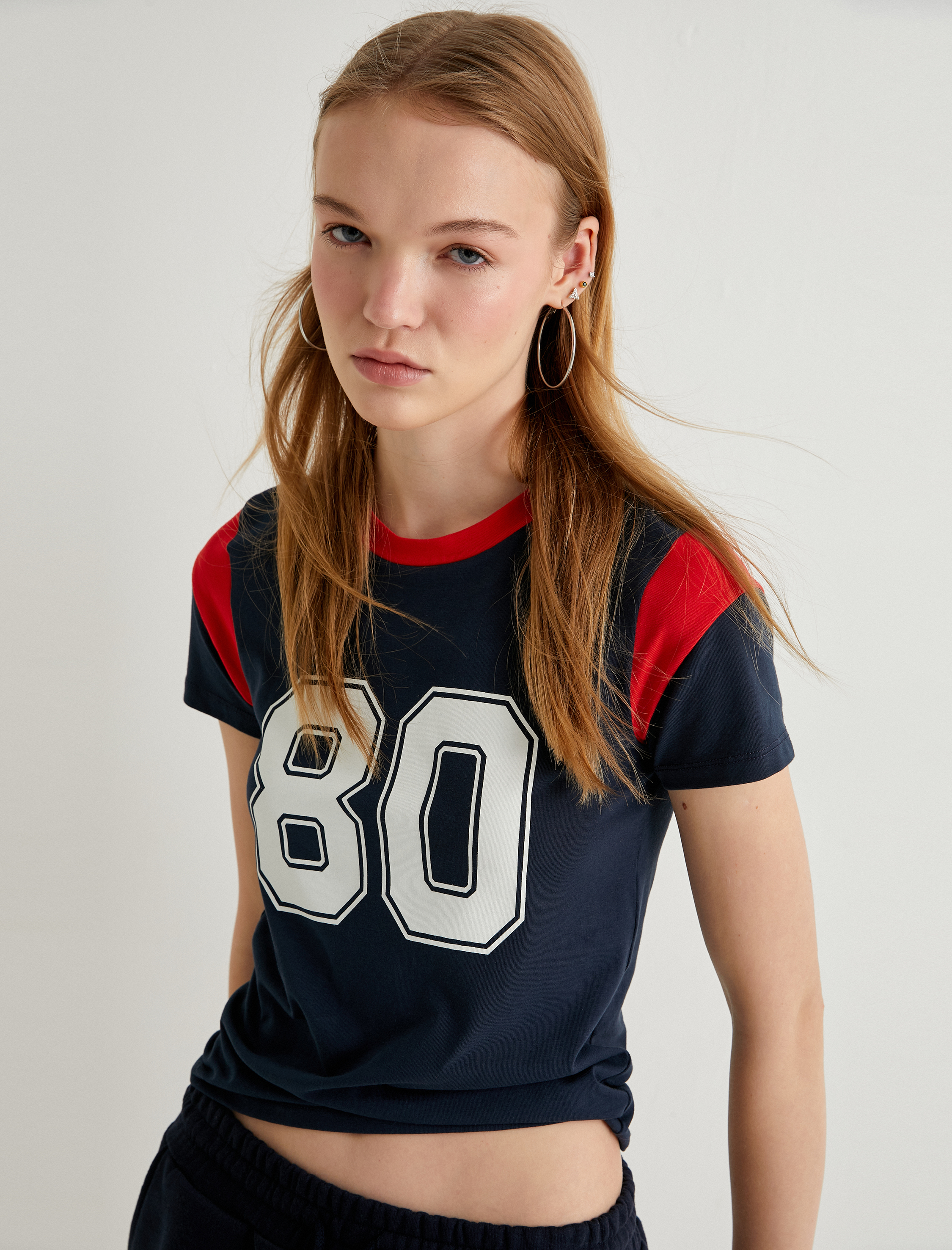   Renk Bloklu Tişört Kısa Kollu Bisiklet Yaka Pamuklu Slim Fit