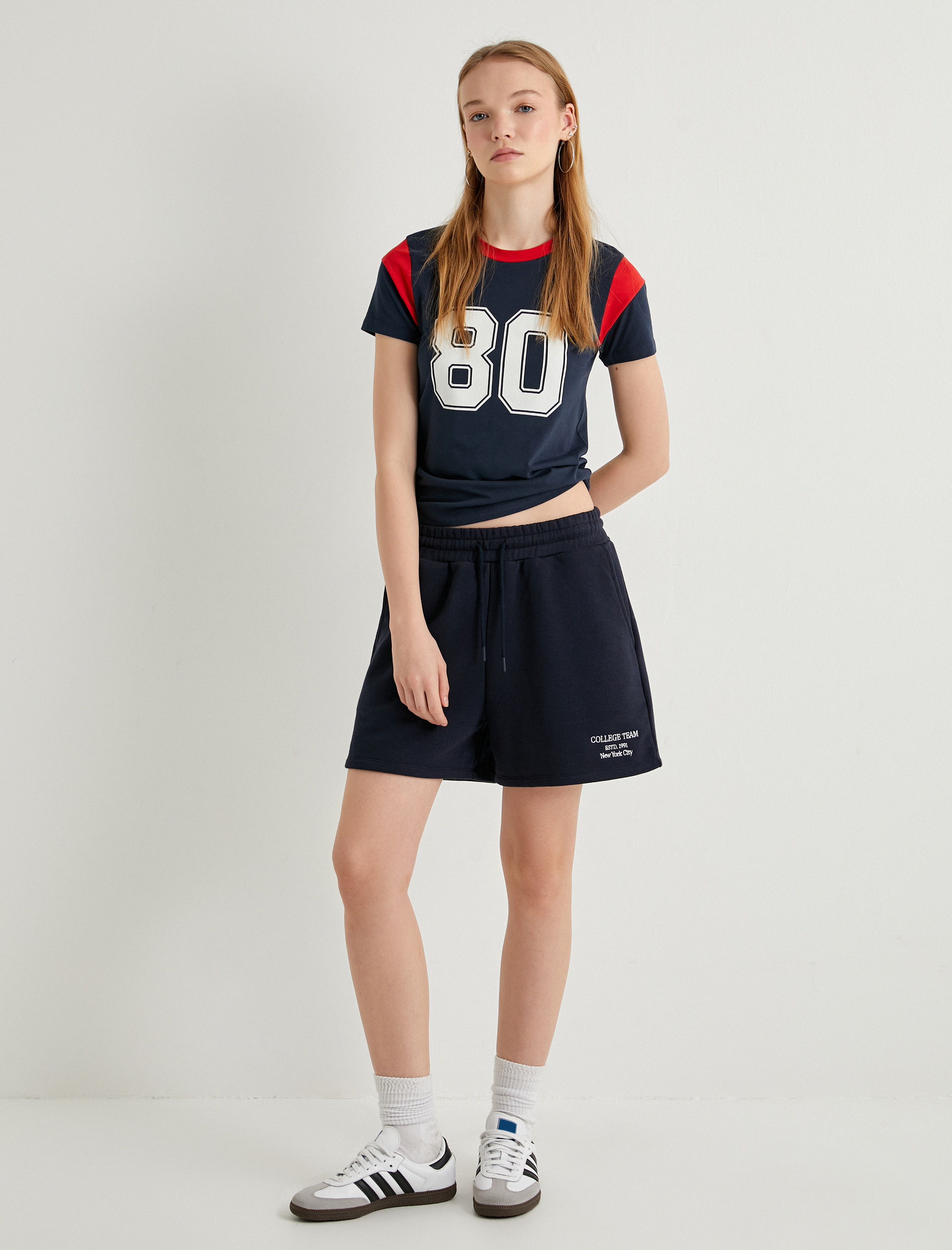   Renk Bloklu Tişört Kısa Kollu Bisiklet Yaka Pamuklu Slim Fit