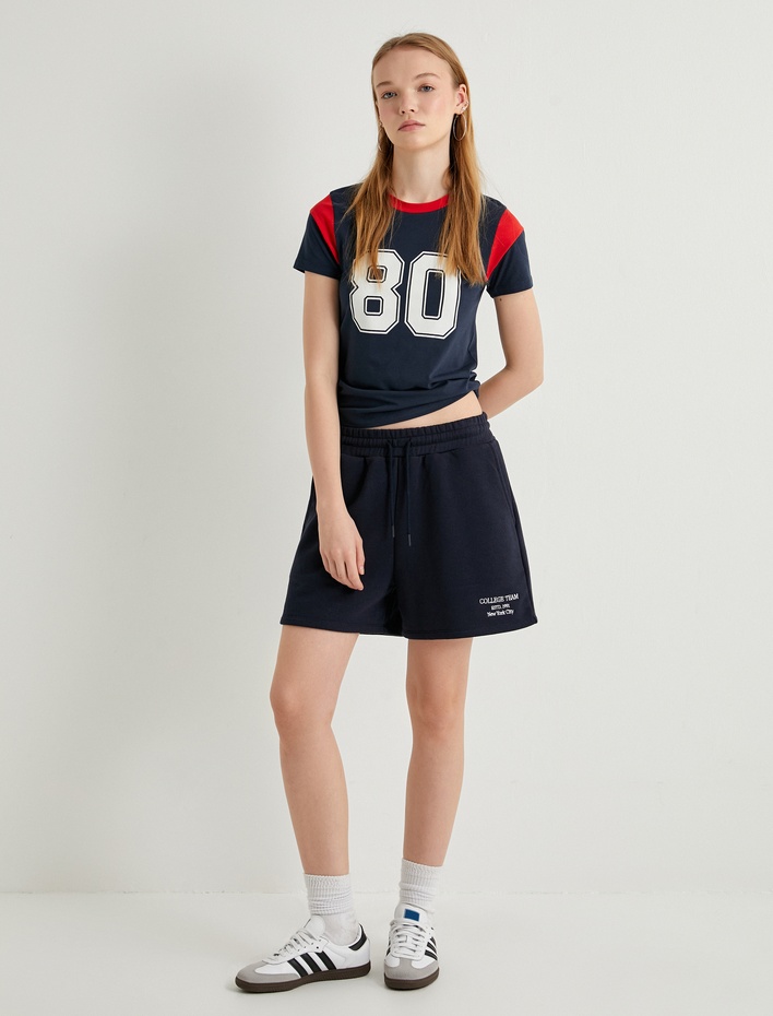  Renk Bloklu Tişört Kısa Kollu Bisiklet Yaka Pamuklu Slim Fit