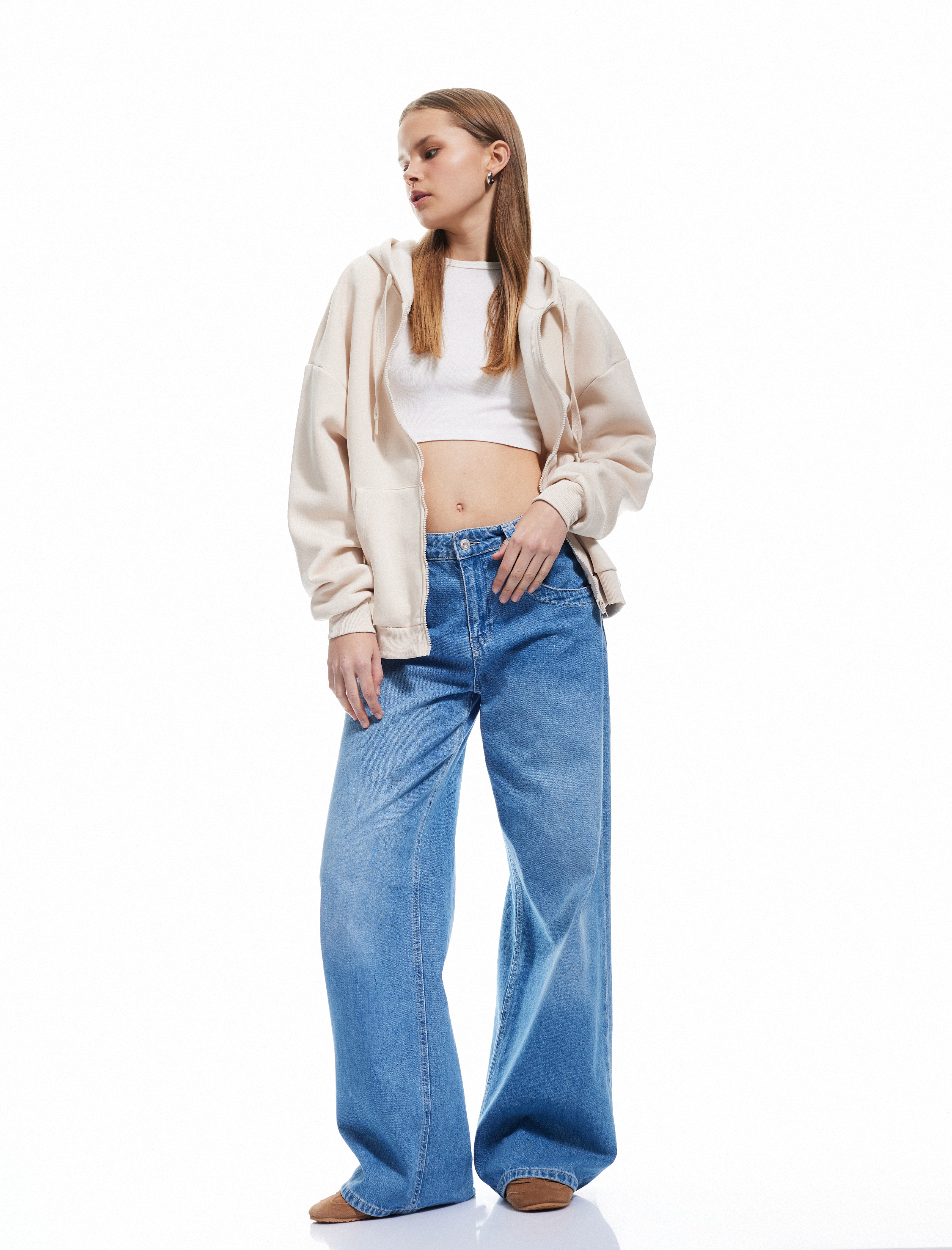 Şardonlu Kapüşonlu Oversize Kanguru Cepli Sweatshirt