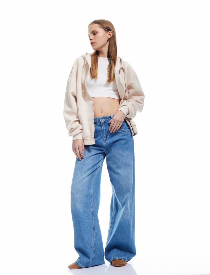  Şardonlu Kapüşonlu Oversize Kanguru Cepli Sweatshirt