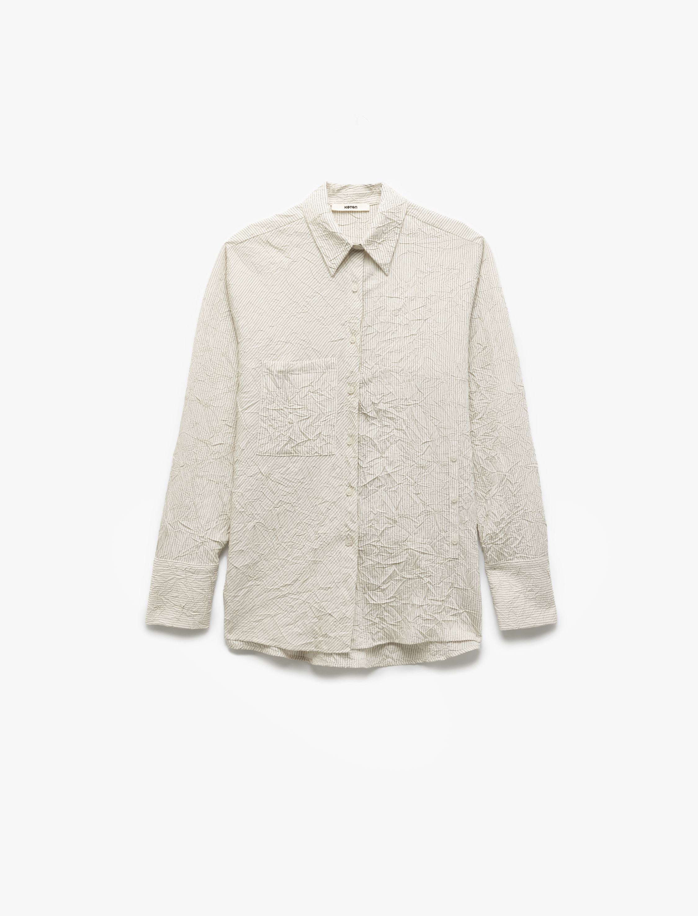   Cepli Uzun Kollu Dokulu Düğmeli Oversize Gömlek