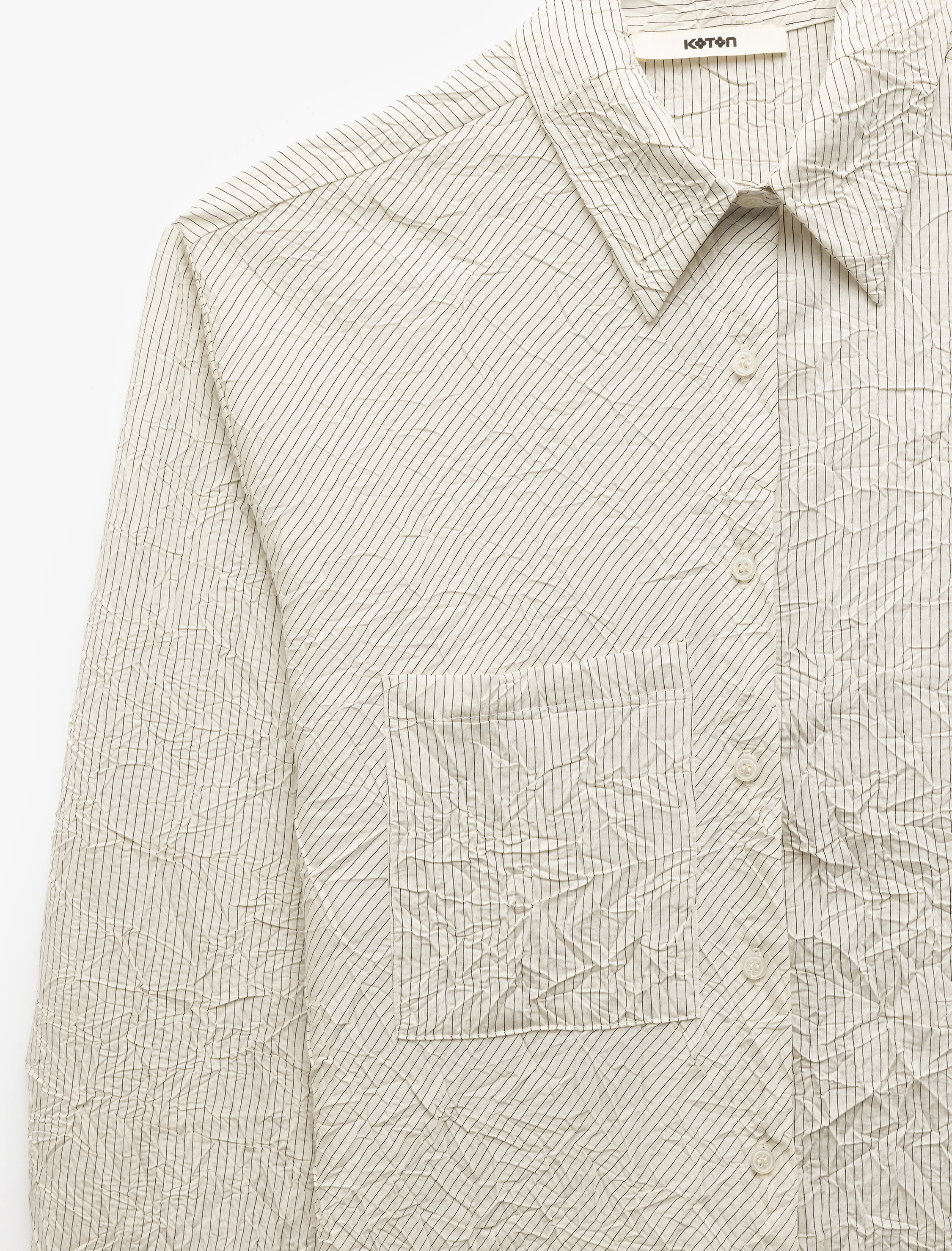   Cepli Uzun Kollu Dokulu Düğmeli Oversize Gömlek