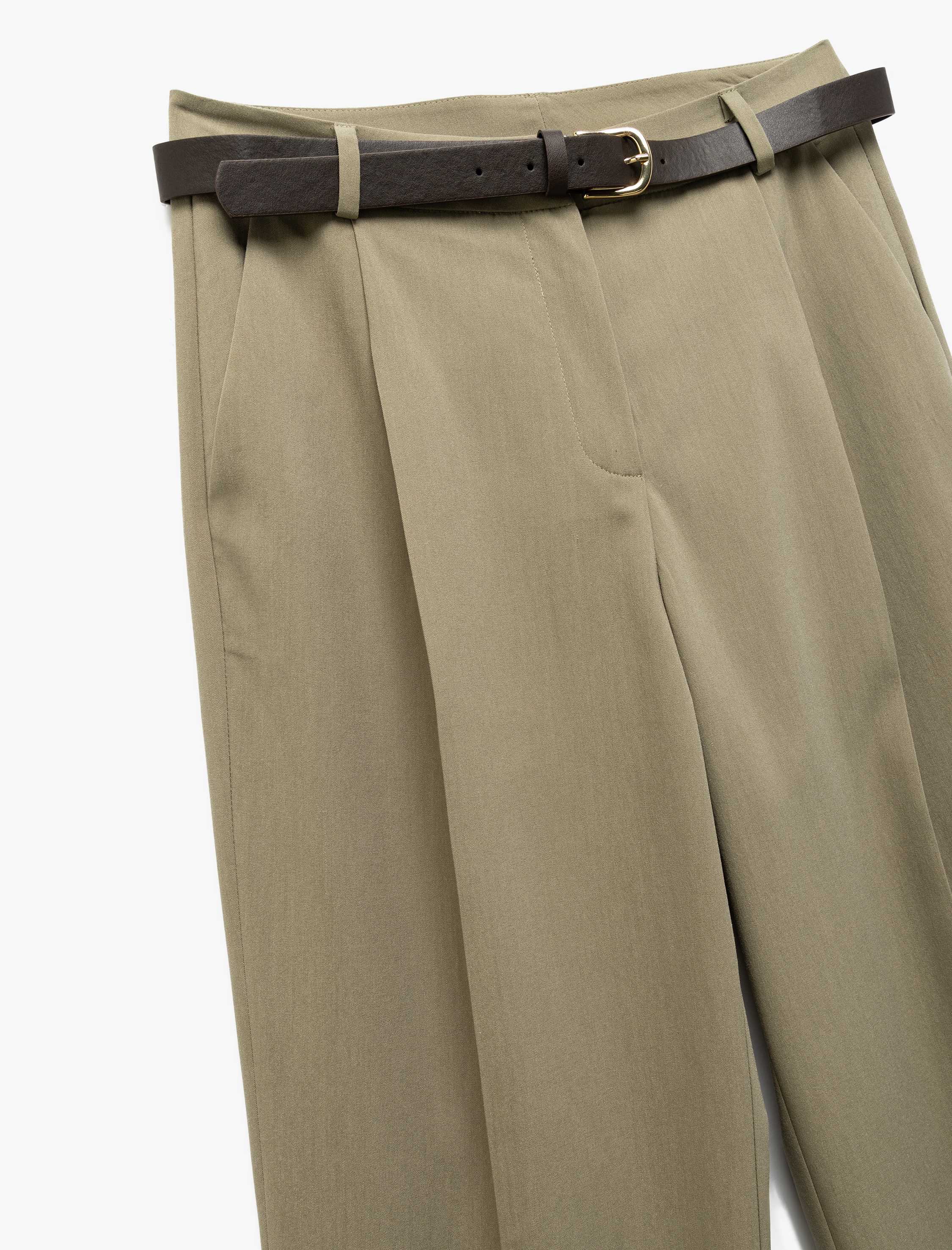   Kemer Detaylı Cepli Yüksek Bel Palazzo Pantolon