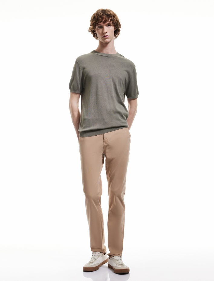  Pamuklu Düğmeli Chino Cep Detaylı Slim Fit Pantolon