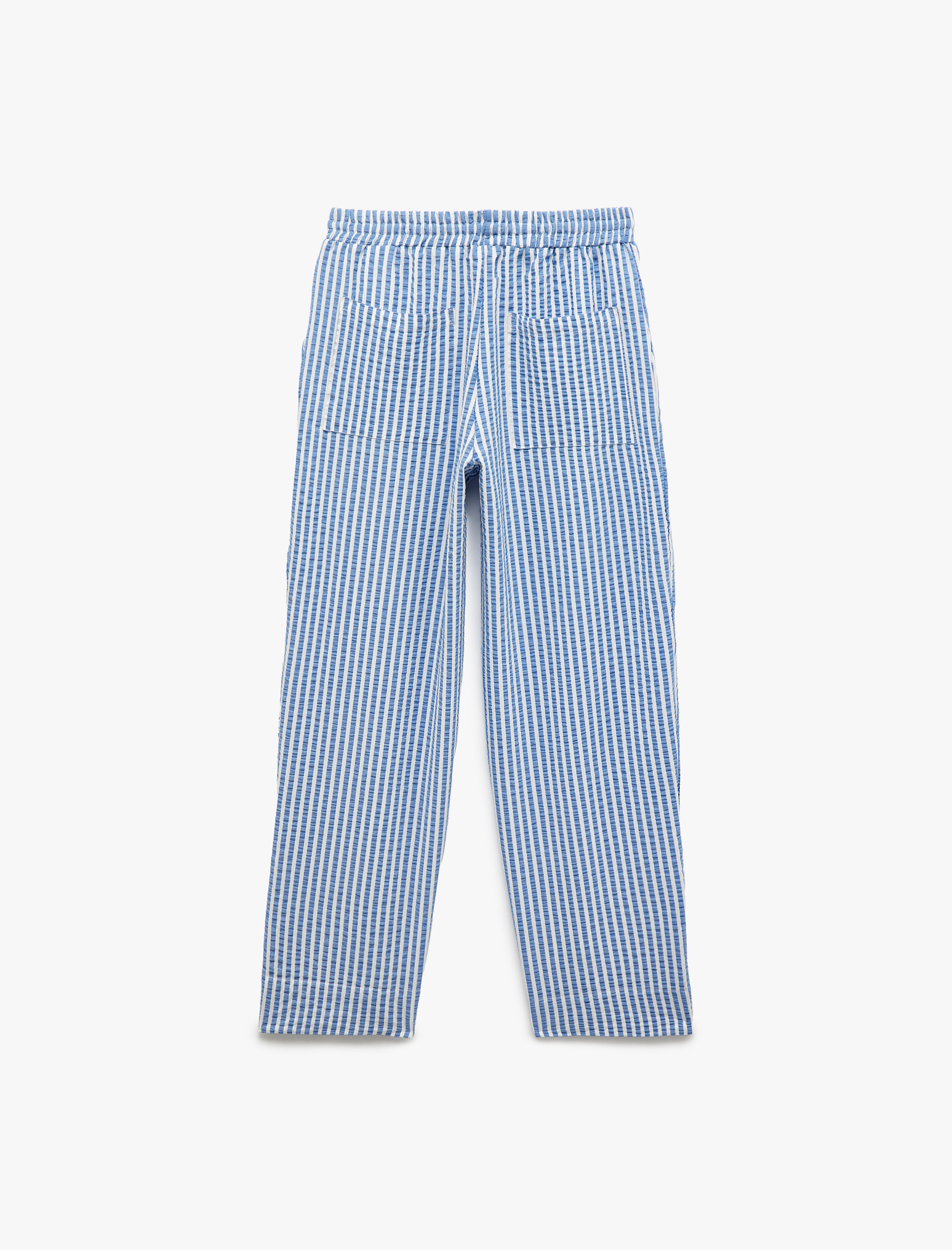 Çizgili Beli Bağcıklı Cepli Düz Kesim Viskon Karışımlı Pantolon