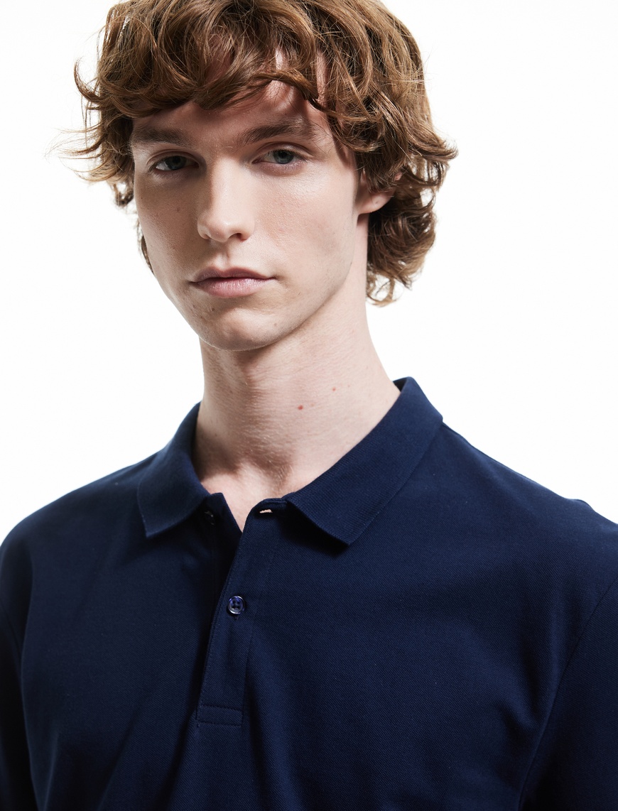   Kısa Kollu Pamuklu Pike Kumaş Polo Yaka Slim Fit Tişört