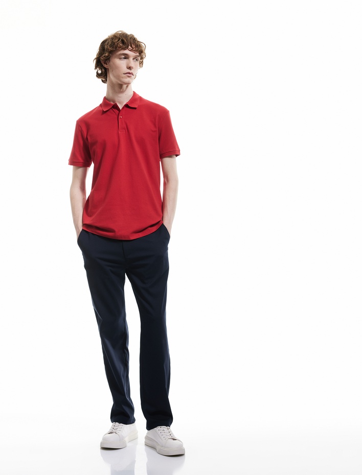  Kısa Kollu Pamuklu Pike Kumaş Polo Yaka Slim Fit Tişört