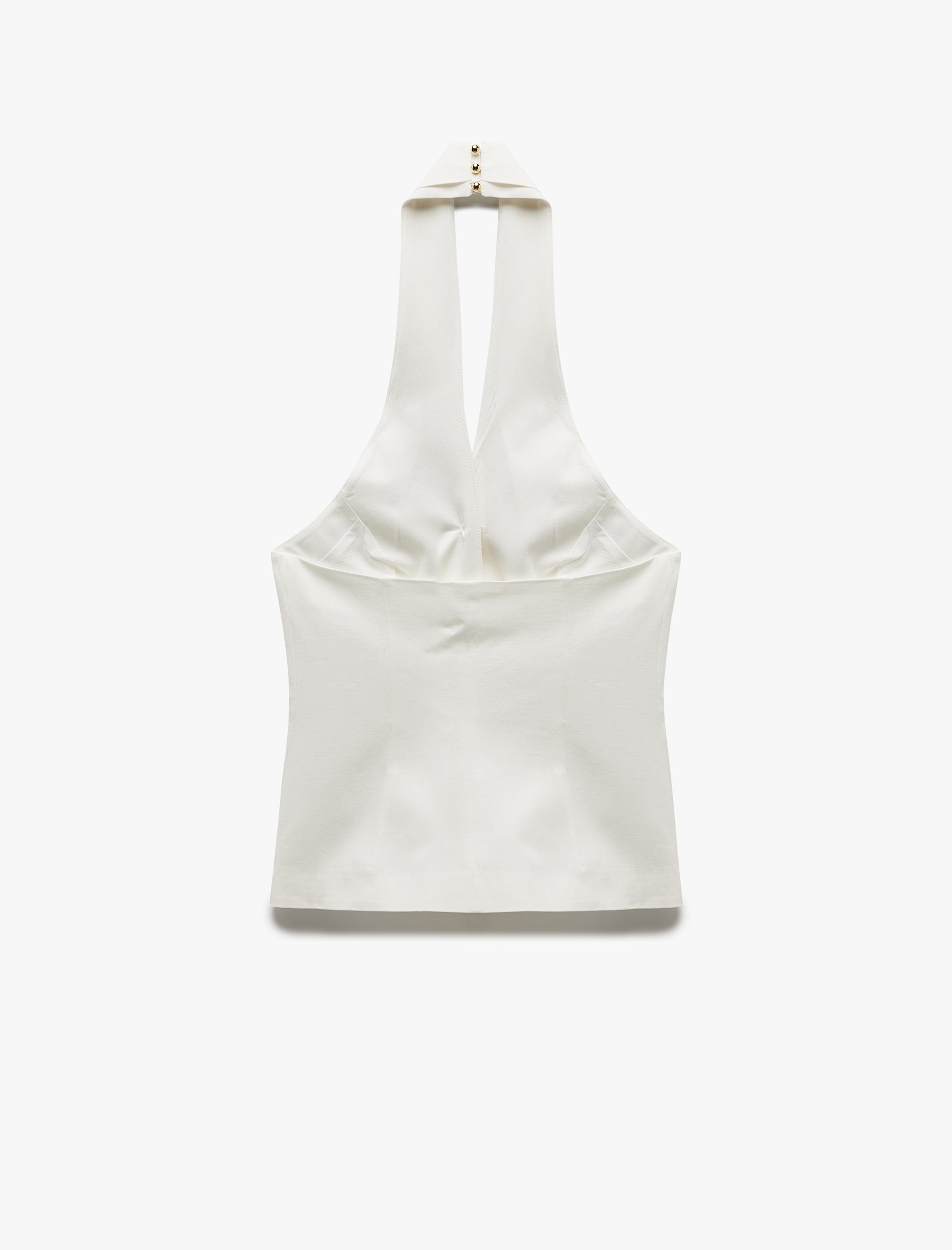   Keten Karışımlı Düğmeli Sırt Dekolteli Halter Yaka Yelek