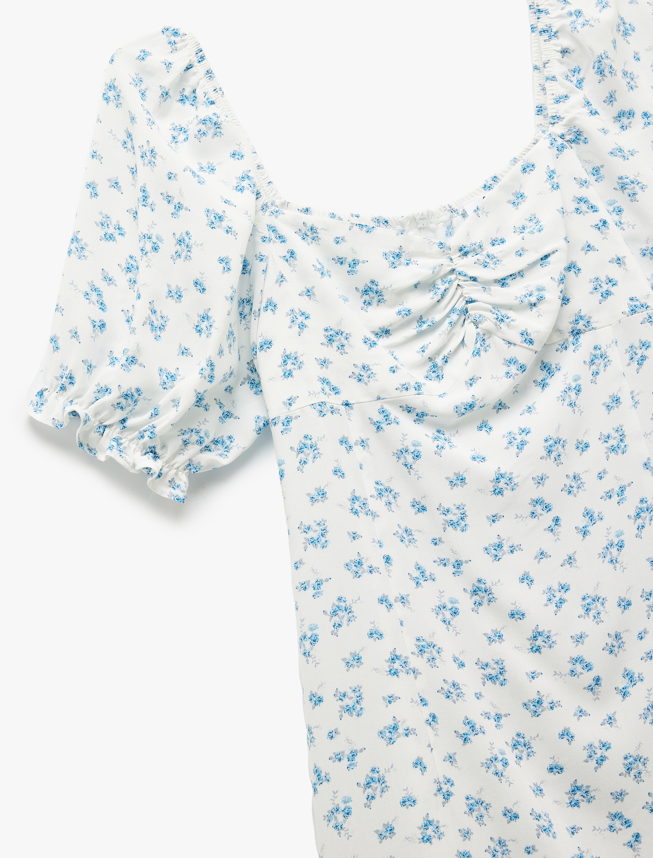   Viskon Kalp Yaka Balon Kol A Kesim Slim Fit Mini Çiçekli Elbise