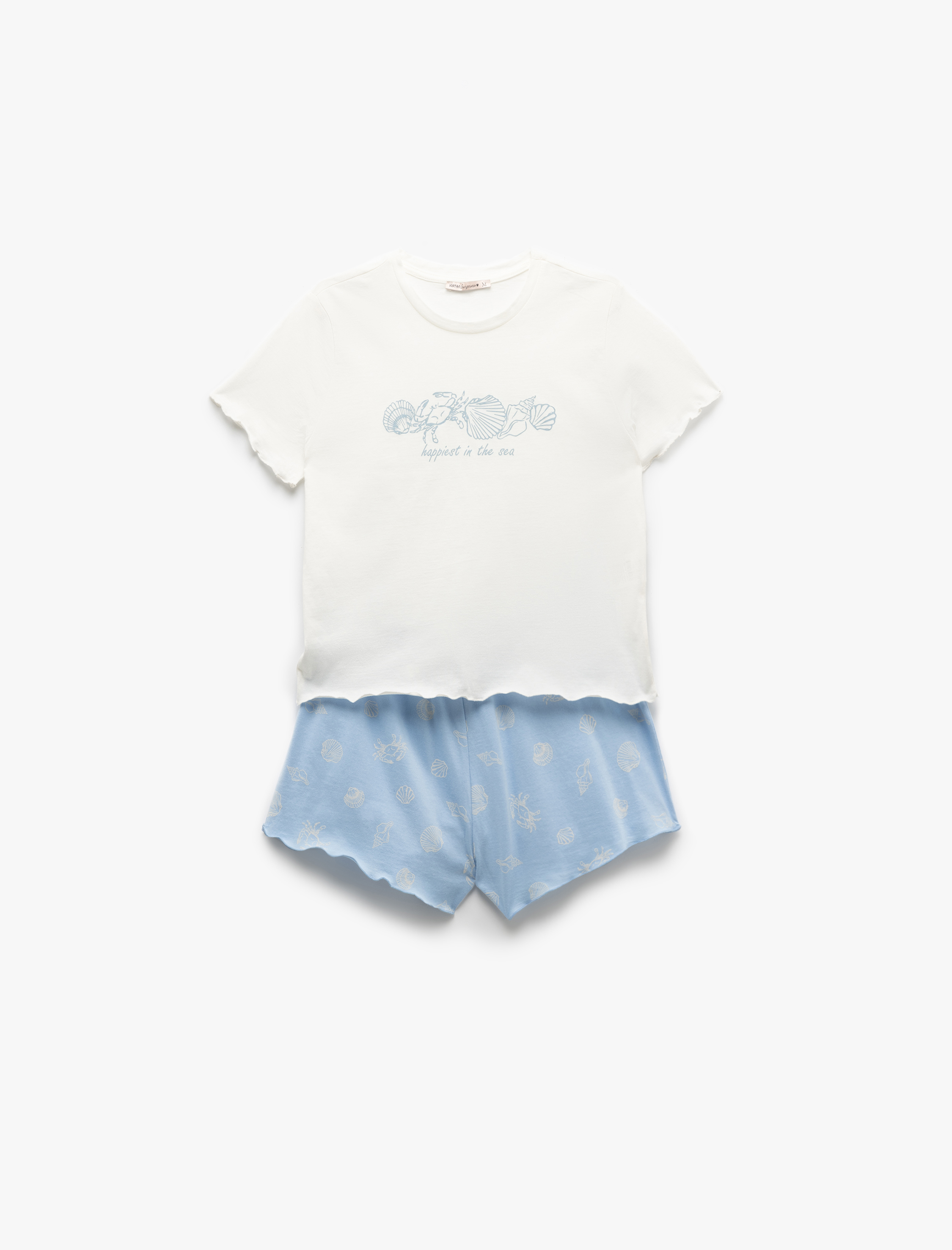   Pamuklu Kısa Kollu Baskılı Şort Pijama Takımı