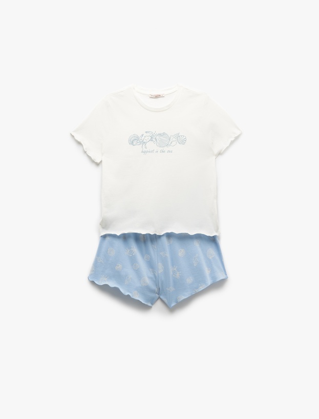 Pamuklu Kısa Kollu Baskılı Şort Pijama Takımı_2