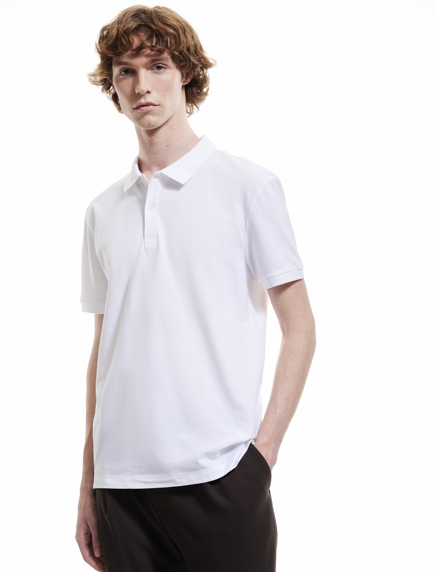  Kısa Kollu Pamuklu Pike Kumaş Polo Yaka Slim Fit Tişört