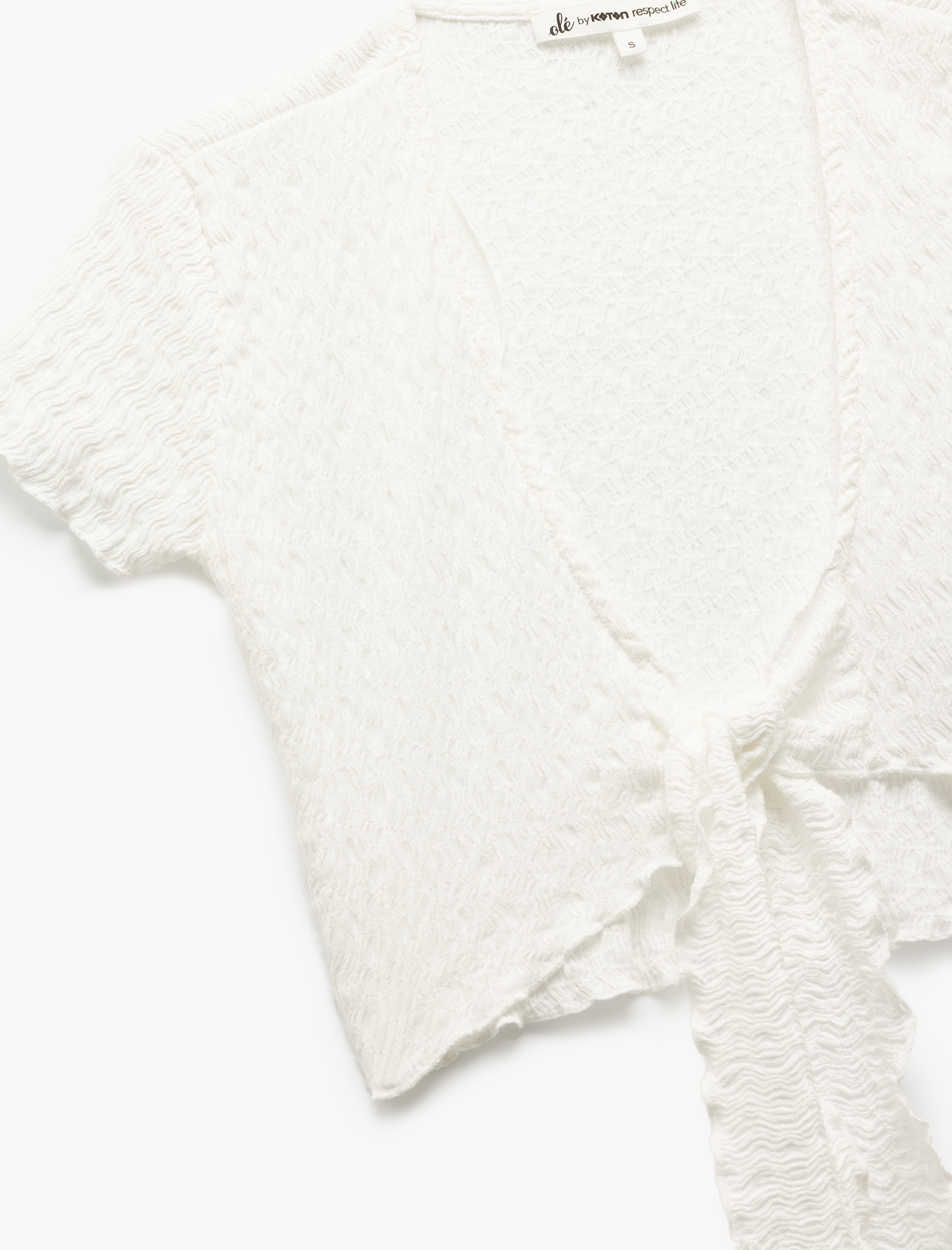 Bağlamalı V Yaka Kısa Kollu Fırfırlı Crop Tişört Bürümcük