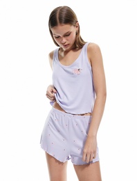 Viskon Baskılı U Yaka Şortlu Pijama Takımı