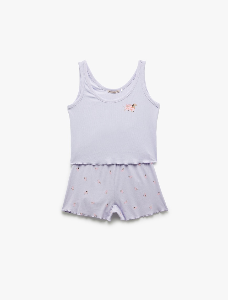   Viskon Baskılı U Yaka Şortlu Pijama Takımı