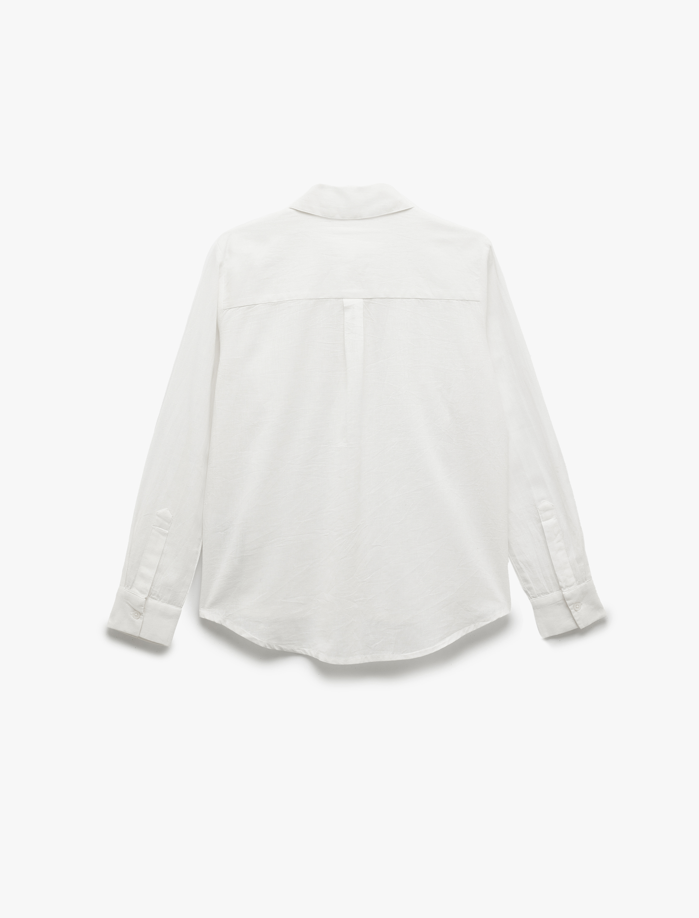   Dantel Detaylı Düğmeli Klasik Yaka Uzun Kollu Keten Karışımlı Gömlek