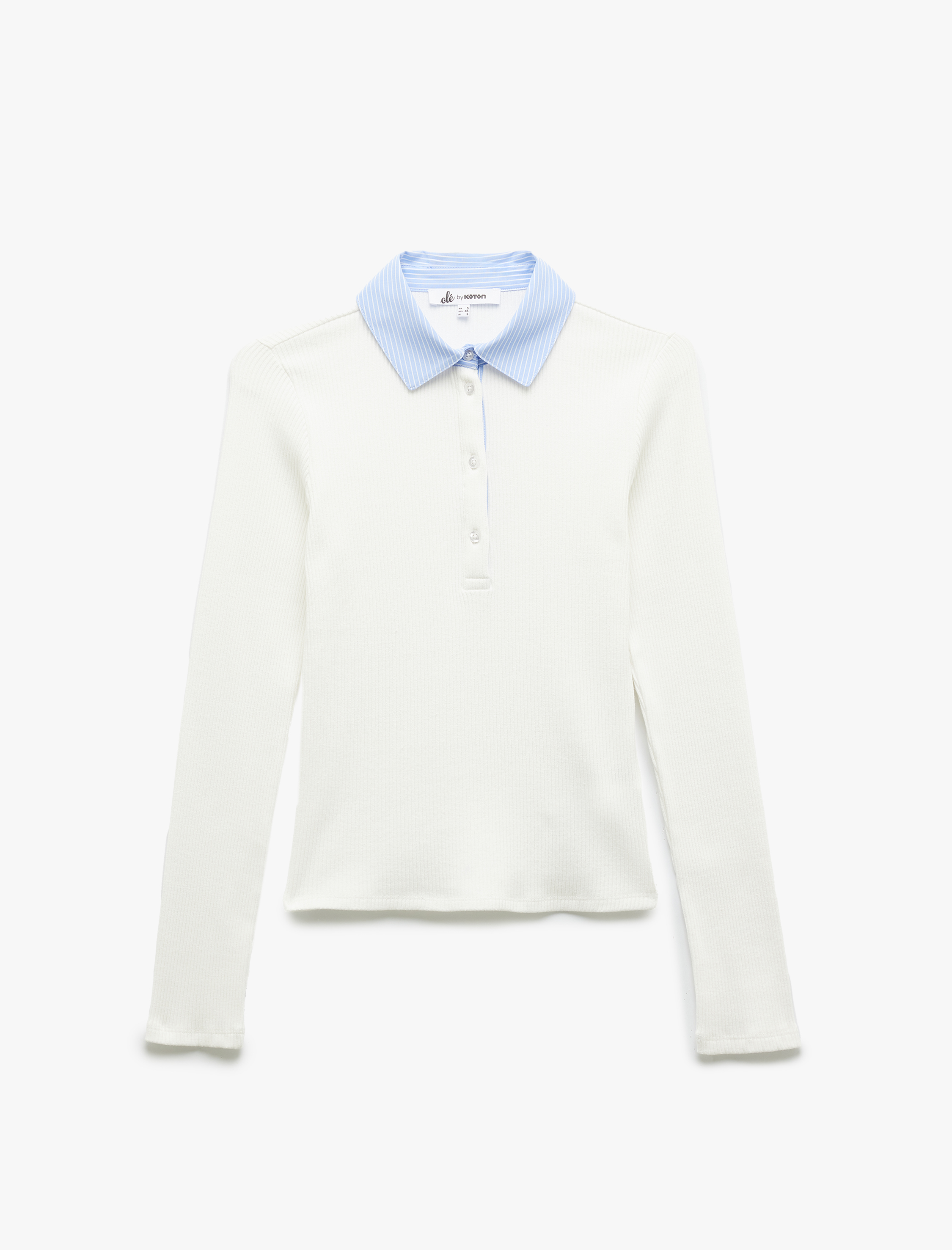   Yaka Detaylı Pamuklu Slim Fit Düğmeli Uzun Kollu Tişört