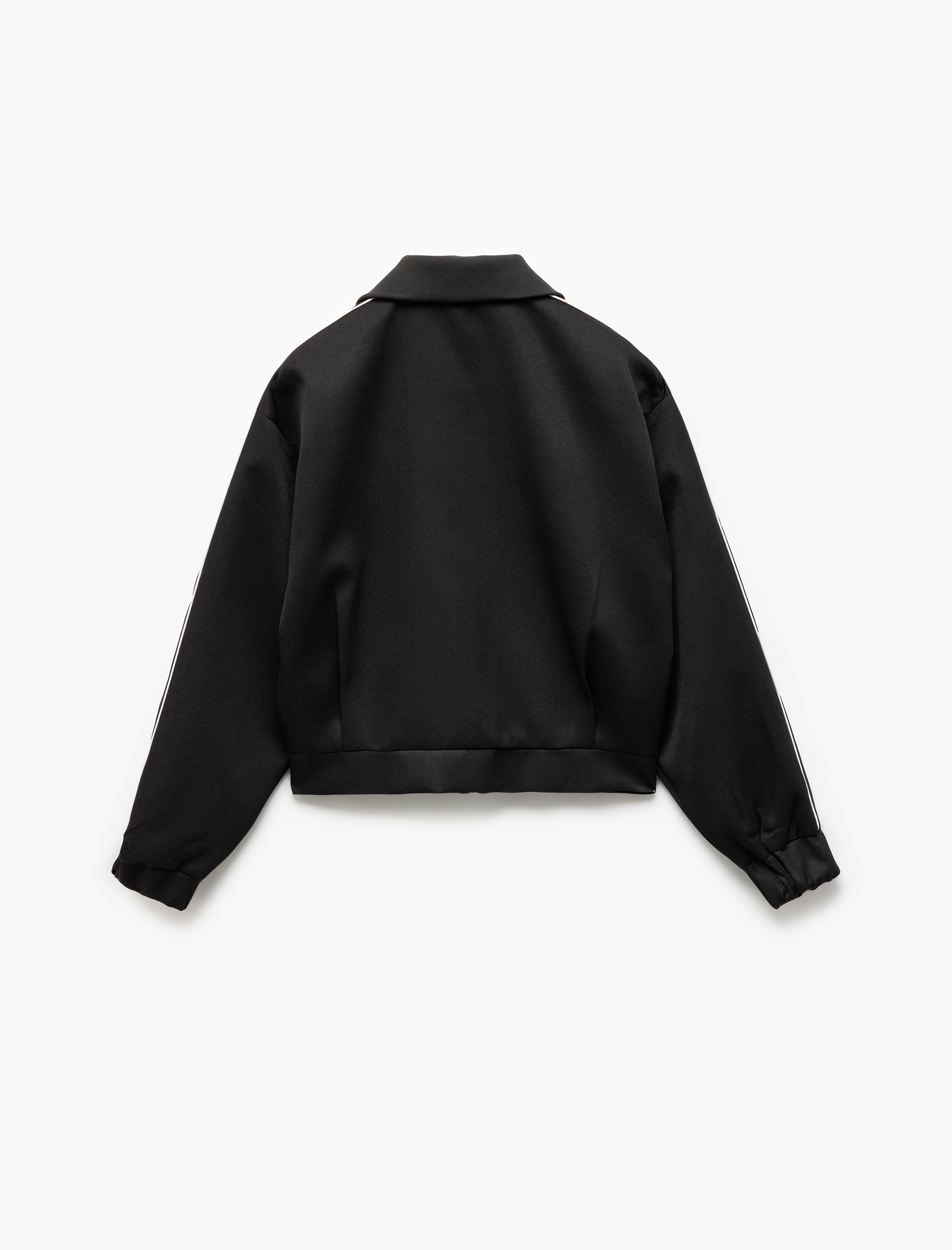   Fermuarlı Gömlek Yaka Çift Cepli Çizgili Bomber Ceket