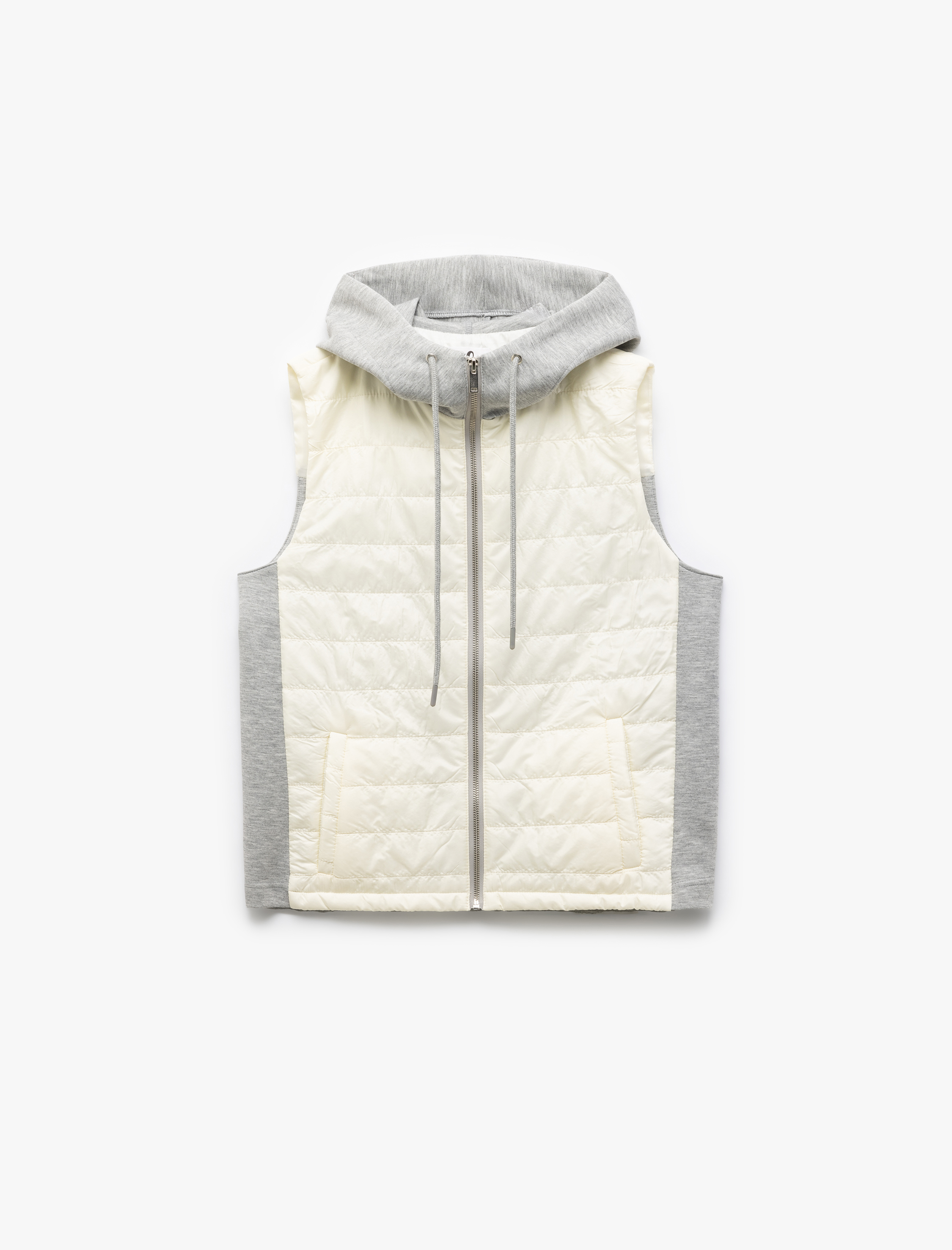   Kapüşonlu Kolsuz Fermuarlı Cepli Renk Bloklu Şişme Yelek