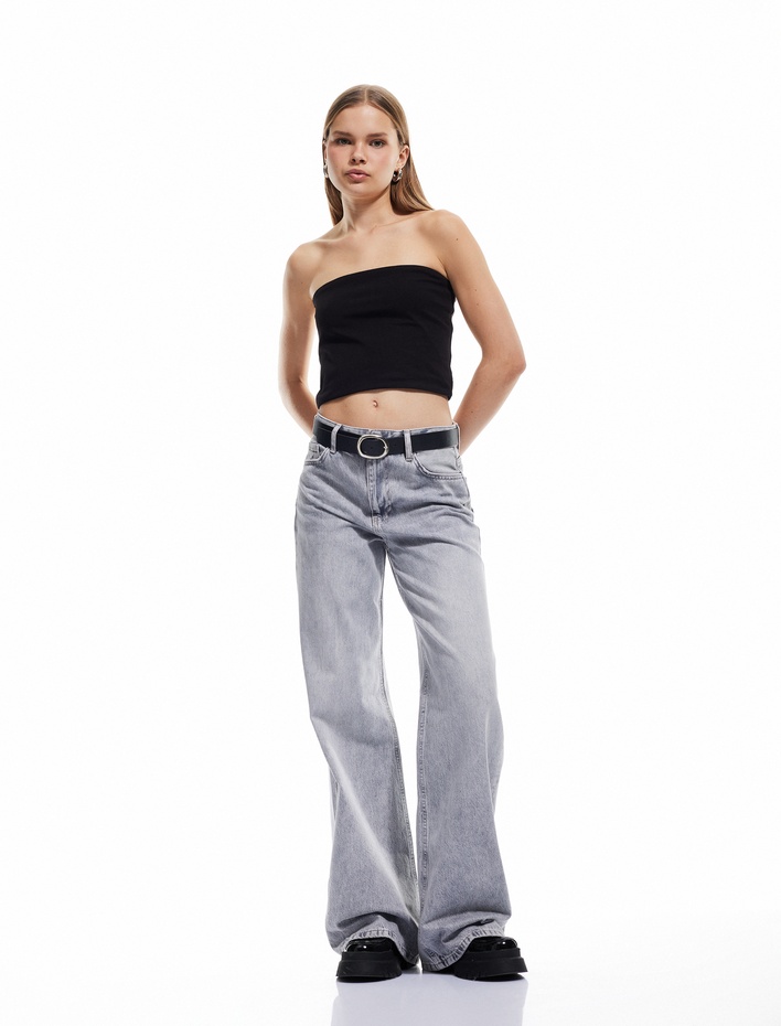  Pamuklu Straplez Kolsuz Slim Fit Crop Bluz