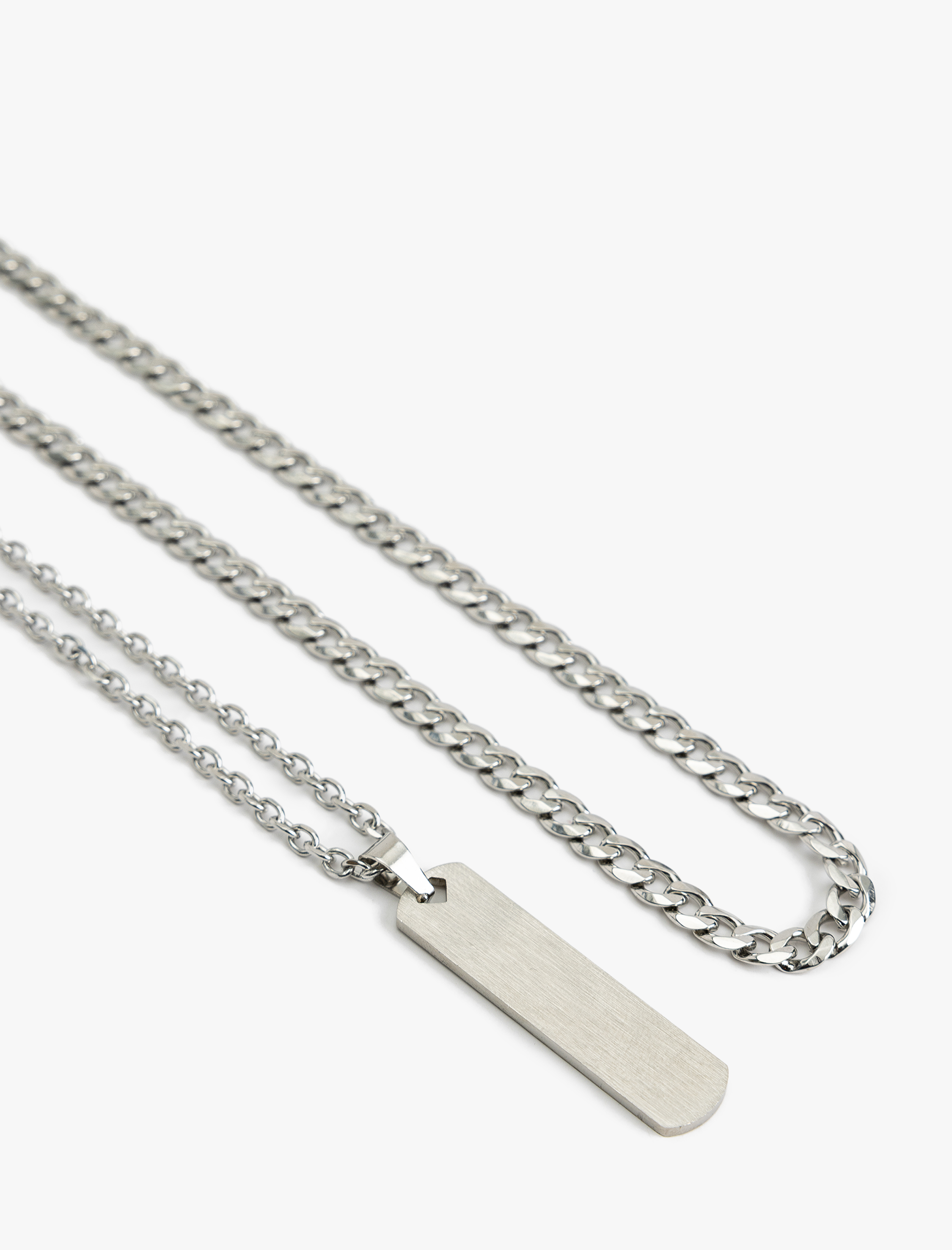  Erkek Charm Detaylı 2'li Zincir Kolye