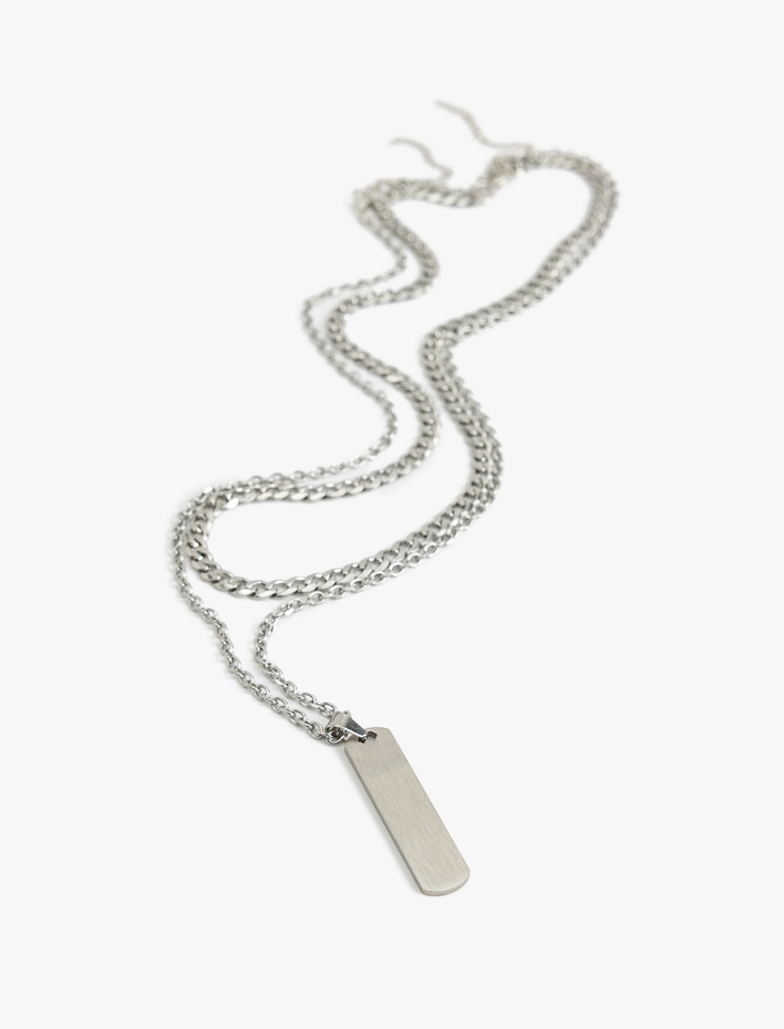 Erkek Charm Detaylı 2'li Zincir Kolye