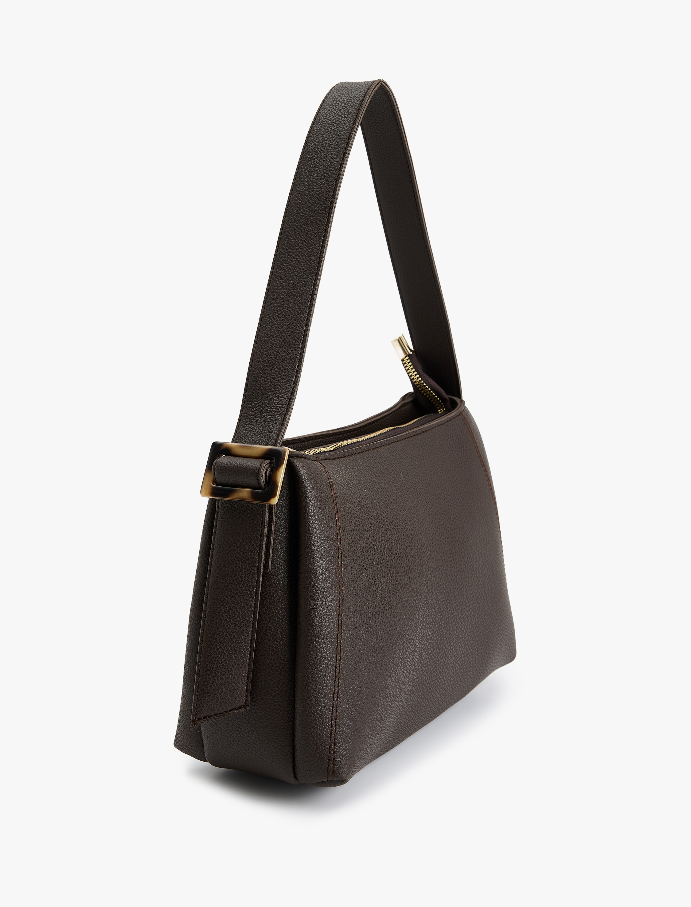  Kadın Suni Deri Fermuarlı Toka Detaylı Omuz Çantası