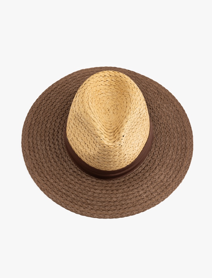 Kadın Bant Detaylı Renk Kontrastlı Hasır Şapka