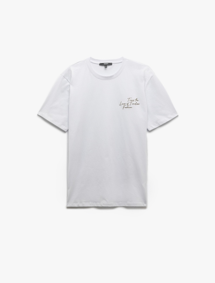  Bisiklet Yaka Pamuklu Regular Fit İşlemeli Kısa Kollu Tişört