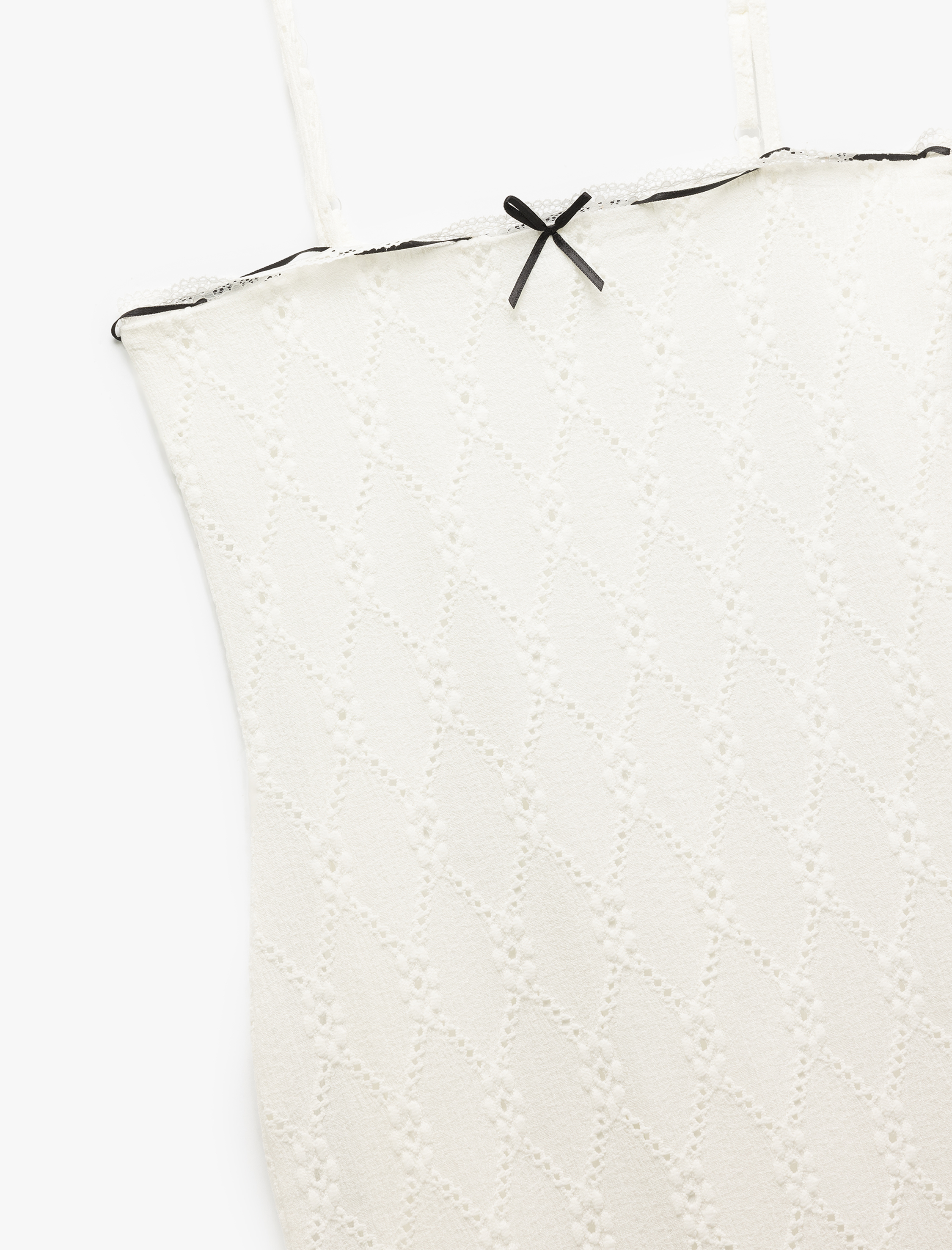 İnce Askılı Fiyonk Detaylı Dokulu Mini Elbise Bürümcük